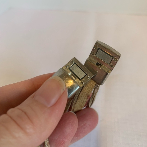 Multi-Strand Bronze Metallic Leather Wrap Bracelet Crystals Magnetic Closure - Picture 3 of 6